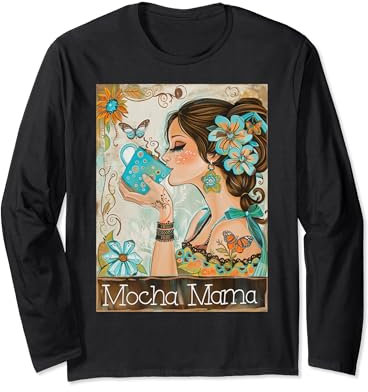 Moka Mama Tasse à café vintage Motif floral Boho Retro Manche Longue