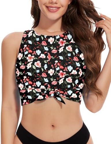 WOWENY Tankini Top Mujer Individual Traje de Baño con Copas Sexy Swimwear Bikini Crop Top (Solo Tankini) Rattanflower M