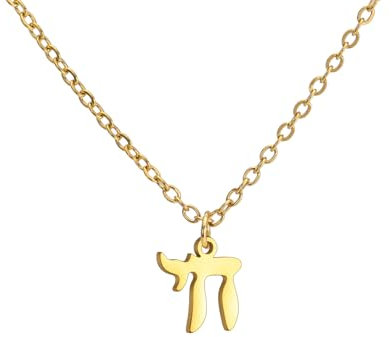 Amaxer Zierliche Davidstern-Halskette mit hebräischem Chai-Symbol, Halskette für Damen, minimalistisch, Chanukka, Magen, Judaisch, jüdisch, Edelstahl, Charm-Anhänger, L50, Edelstahl