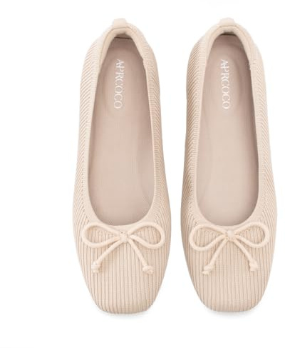 AprCoco Women's Flats Bowknot Ballet Knit Foldable Flats for Women Square Toe Ballet Comfort Light Shoes Office Low Top Flats, Almond, 5.5 UK