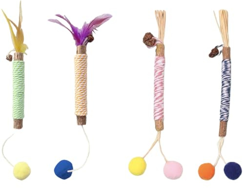 EIH 4 Pièces Morceaux de Bâtonnets d'herbe à Chat,Jeu Pour Chat，Ensemble de Bâtons à Mâcher pour Chats,Jouet Chat,pour Se Brosser Les Dents,Éliminer Le Tartre et Rafraîchir L'haleine