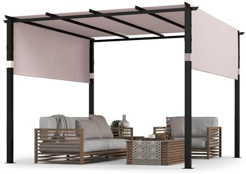 COSTWAY 3 X 3M/3 X 4M Metal Pergola with Retractable Roof, Large Garden Pergola with Sun Shade Canopy, Outdoor Grape Trellis Gazebo for Patio Party BBQ (Grey, 3 X 3M, Sliding Type)