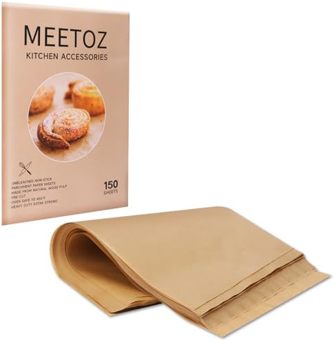 MEETOZ Parchment Paper Baking Sheets, 12 x 8 in, Precut Non-Stick Parchment Sheets for Baking, Grilling, Air Fryer, Steaming, and More (Unbleached) - Perfect for BBQ, Picnic, Festival, Bread, 150PCS