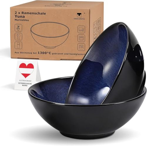 Ramen Schüssel aus Keramik Ø20cm Marineblau 1000 ml Suppenschale Salatschüssel Pho Suppe Schüssel Bowl Ramen Nudeln Schüssel Müslischalen Pho Suppe Nudel Schalen