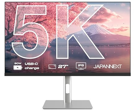 JapanNext Monitor 27 IPS 5K (5120x2880) | HDR | USB-C-Laden (90W) Höhen- & Neigungsverstellbar (HSP) Integrierte Lautsprecher | sRGB 100% G-Sync/FreeSync | 2 Jahre Garantie | JN-IPS275K-HSPC9