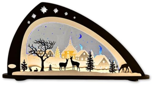 weigla - Arco originale dei Monti Metalliferi I Motivo Notte Silenziosa, Arco di luci a LED, dimensioni 66 x 33,8 x 6 cm, con illuminazione inclusa, decorazione natalizia illuminata per interni in