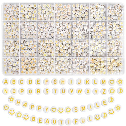 EUES 2000 Stück Goldene Alphabet Perlen,7mm A-Z Buchstabenperlen zum Armbänder,Rund Buchstaben Perlen für Auffädeln,Buchstaben Perlen Set für Schmuckherstellung DIY Armbänder Halsketten Handwerk