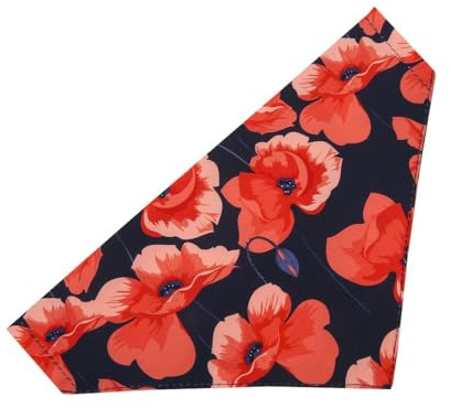 Eco Chic Recycled Dog Bandana 1PCS Washable Triangle Scarf for Pets Dogs and Cats (Poppies Navy)
