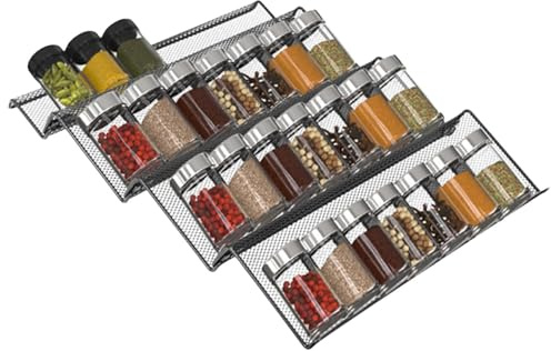 Spiice - Organizador de cajones – Inserto de cajón de metal de 4 niveles, estante expandible | Organizador de cocina ajustable de 4 niveles | Inserto de condimento de metal negro para encimera, Dura
