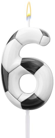 Candelina Calcio, Candele con Numeri di Compleanno Calcio Decorazioni Torte a Tema Sportivo per Feste di Compleanno Forniture Decorazioni per Bambini e Bambine (Numero 6)