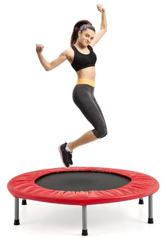 Trampoline Fitness Pliable Ø 97cm, Charge 150 kg, Tapis en PP, 32 Ressorts en Acier, 6 Patins Antidérapants, Trampoline Enfants Adultes Interieur, 360° Protection, Couverture Rembourrée
