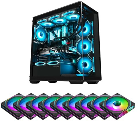 Cajas For Ordenador, Caja De PC Gaming Torre Media ATX/M-ATX/ITX - Puerto USB 3.0 Frontal Panel Cristal Templado Panorámico 270° Incluye 9 Ventiladores ARGB(Black)