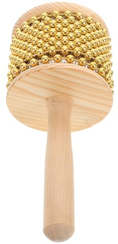 MOLUCKFU Cabasa Percussion en Bois 85 CM Dorée avec Perles Métalliques – Instrument de Musique Latin Original Portable pour Adultes Hochet de Scène Léger Percussion pour Concerts et