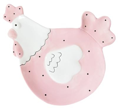 FUNOMOCYA Vassoio in Ceramica a Forma di Gallina, Piatto per Biscotti e Caramelle, Portapane Multifunzionale per Buffet, Colazione e Picnic, Superficie Liscia Resistente e Colorata Rosa
