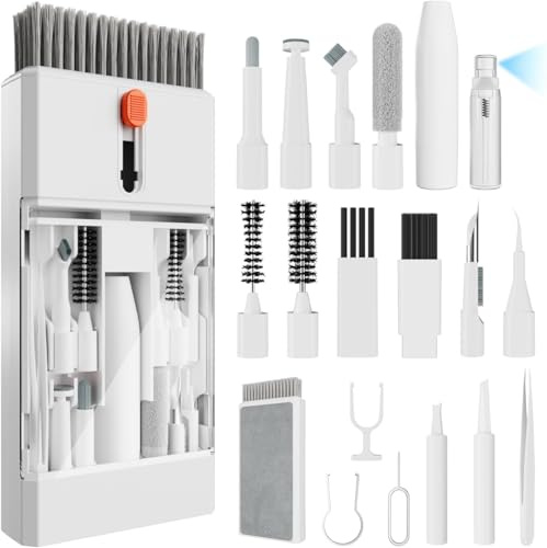 Electight 22-IN-1 tangentbord rengöringsset för mobiltelefoner, hörlurar, tangentbord, kameror, bärbar dator, bilskärmar, laddningsuttag USB C, mobiltelefon rengöringsset med borste och spray, PC och