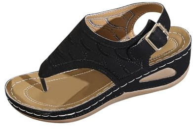 Sandali da donna con zeppa rossa, sandali estivi semplici per il tempo libero, separatori per le dita, sandali comodi, sandali classici per spiaggia e viaggi, Nero , 41 EU
