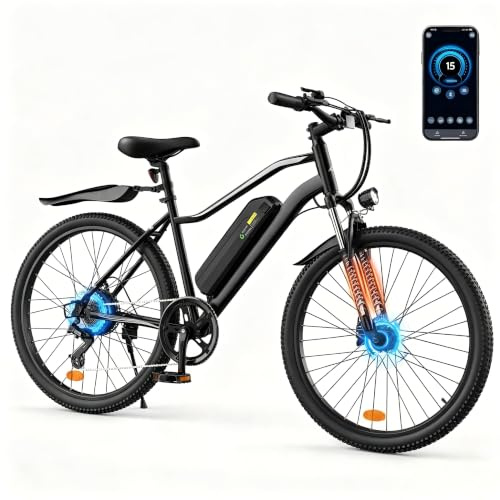Finbike EB3S 26 Electric Bikes for Adults, Mountain Bike with 36V 15Ah Removable Battery, PAS MAX 100KM Range, 7 Speed E-Bike with APP Control, Ebike with Smart LCD for Commuting & MTB
