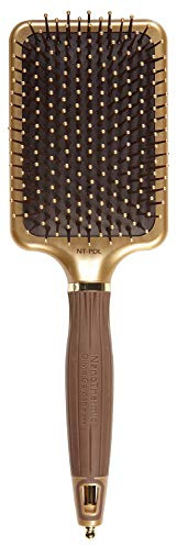 Olivia Garden Ceramic + Ion NanoThermic Styler Hair Brush - Daily Styling for All Hair Types - With Retractable Sectioning Pick, NT-PDL (Paddle)