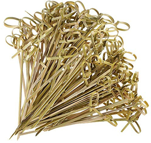 AooQie Cocktail Sticks 200 Counts Food Picks Japaneses Style Bamboo Knotted Skewers Bamboo Toothpicks with Twisted Ends party supplies-4.7 inches,12cm