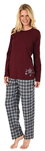 NORMANN-Wäschefabrik Pijama de franela para mujer Mix & Match, parte superior con diseño de estrellas, también en tallas grandes, 281 201 90 994, rojo, 54