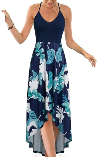 KILIG Abito Estivo Lungo con Scollo a V da Donna Abiti Maxi Floreali Asimmetrici Abito Casual(Floreale-6,Small)