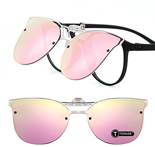 TERAISE Lunettes de soleil à clip pour femmes pour lunettes de vue - Lunettes de soleil vintage à monture polarisante, yeux de chat, conduite pour dames