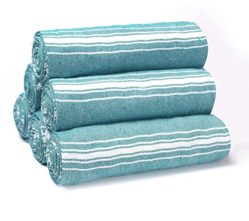 Belizzi Home Peshtemal Turkish Towel Chevron Beach Towels Oversized 36x71 Set of 6, Beach Towels for Adults, Soft Durable Absorbent Extra Large Bath Sheet Hammam Towel - Teal