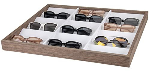 Brillenbox Brillen Display Brillenkoffer, Klassisches Holz 18 Slots Sonnenbrille Organizer Brillen Aufbewahrungstabelle Gläser Display Showcase Eyewear Holder for Präsentation Brillenaufbewahrung Sonn