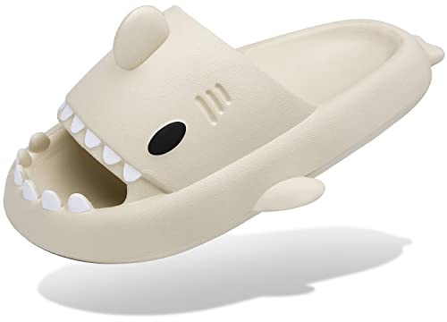 Ciabatte Squalo Estive Donna Uomo Pantofole da bagno Comode Ciabatta da Doccia Antiscivolo Sandali da Spiaggia Piscina a Punta Aperta Shark Slides Slippers,Beige,44/45 EU=Fornitore 45/46