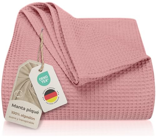 LAYNENBURG Copriletto 240 x 260 cm XXL - Waffle Pique 100% Cotone - Coperta Estiva Leggera - Coperta di Cotone Come Coperta da Letto, Coperta da Divano, Coperta ariosa da Divano (Rosa antico)