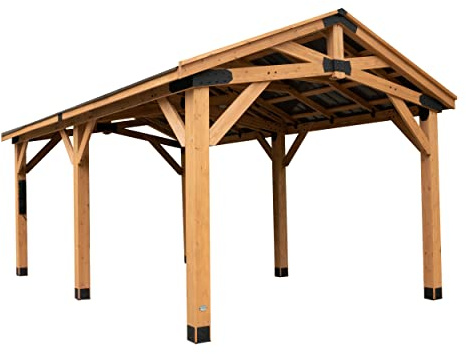 Backyard Discovery Norwood 20 ft. x 12 ft. All Cedar Wooden Carport Pavilion Gazebo with Hard Top Steel Roof