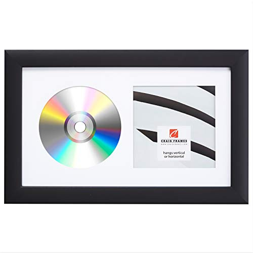 Craig Frames CD Display Frame, 7x12 Black Frame with White Mat for CD & Insert Wall Display