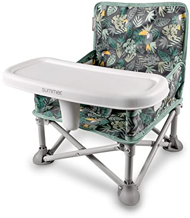 Summer by Bright Starts Pop 'N Sit Portable Booster Chair, Floor Seat, Indoor/Outdoor Use, Compact Fold, Jungle Botanical, 6 Mos - 3 Yrs