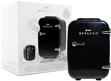 Stylpro Mini Beauty Kühlschrank Schwarz - 4L Hautpflege-Kühlschrank für Seren, Cremes, Masken & Nagellack - Kühl- & Heizmodi - Leise, kompakt, Öko-Verpackung - UK & EU Stecker - idealer