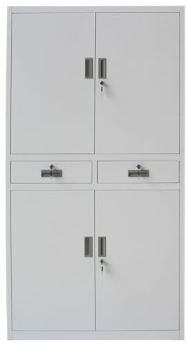Panana Armoire de Bureau Métallique avec Serrure, Armoire de Rangement avec 2 Tiroirs 4 Portes 3 Étagères Réglables en Hauteur pour Travail, Bureau à Domicile, 80 x 40 x 180 cm