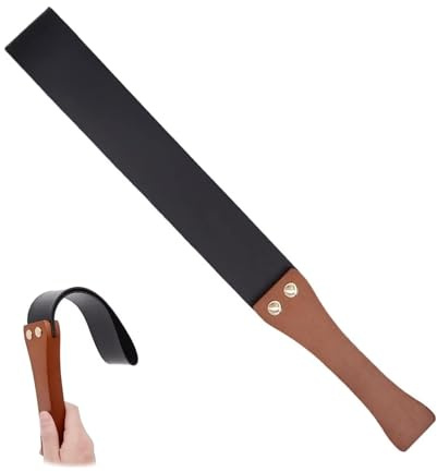 Lederpaddel mit rutschfestem Holzgriff, Reitgerte für Pferde, 48,3 cm, Schwarz