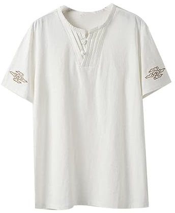 Chinesische traditionelle Tang Kleidung Top großer Kung Fu Top Kurzarm Stickhemd Dragon Shirt White-XL