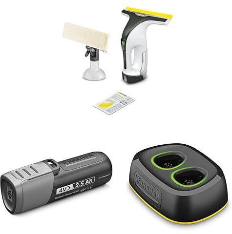 Lavavetri Kärcher WV 4-4 Plus, con batteria Kärcher Battery Power 4/25 e caricabatterie rapido - Serbatoio 150ml, Display a LED, Flacone spray con panno in microfibra, Detergente concentrato 20 ml