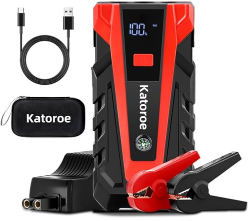 KATOROE Avviatore Batteria Auto, 4000A Avviatore di Emergenza per Auto/Moto Starter Batteria Portatile Jump Start con LED/LCD Booster Jump Box (JUMP STARTER-011)