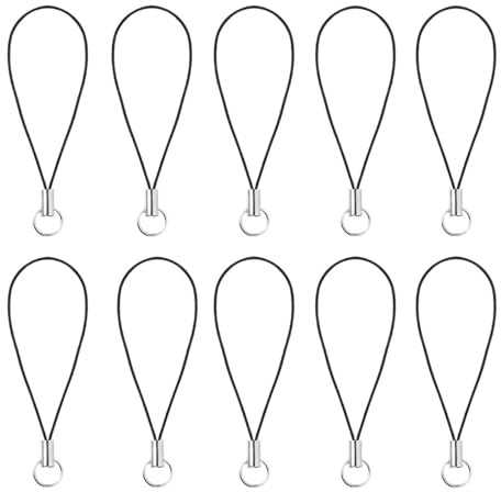 WsjiaboFux 10 Pieces Silver Tone Black Lanyard Cell Phone Charm Split Ring Strap, Clasp Lariat Cord Strap For Mobile Cell Phone/Mp3/Mp4/Usb Flash Drive//Keyrin Clever Design, Cell Phone Charms