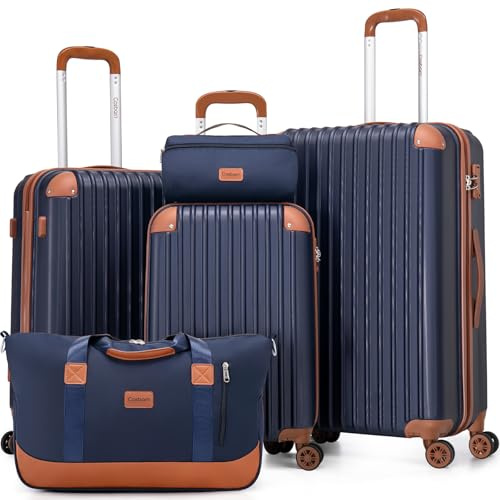 Cosbarn Luggage Sets 5 Piece Suitcases with Wheels, Suitcase Set ABS Hard Case Luggage with TSA Lock Spinner Wheels Durable Travel Luggage