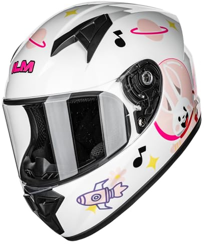 ILM Casque Moto Intégral Enfant Full Face pour Garçon et Fille ECE Model MF521,Lapin Espace,M