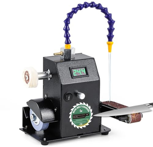 Huanyu Mini lijadora de banda eléctrica afilador de cuchillos seco/mojado lijadora de banda con muela pulidora Rueda, 10pcs lijado Cinturones para el hogar de bricolaje de madera metal