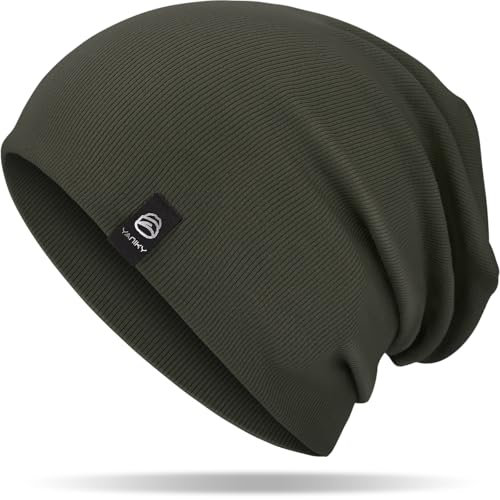 YANIKY Mütze Damen, Leichte Beanie Mütze Herren, Baumwolle Weiche Bequeme Dünne Mütze, Unisex Slouch Beanie Longbeanie für Alle Jahreszeiten (Armeegrün)