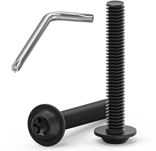 20 Viti M6 x 40 a Testa Bombata Torx, Flangia, Acciaio Inox A2 V2A, Filettatura Completa, Ossido Nero, Con Chiave Torx