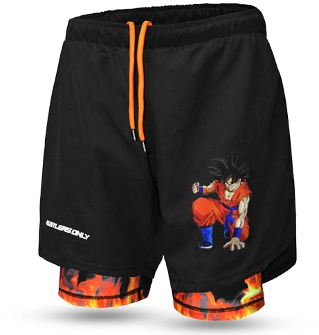 Hustlers Only 2-i-1 anime gymshorts män – lätta idrottskläder sportshorts med telefonfickor för löpning, cykling och gymaktiviteter