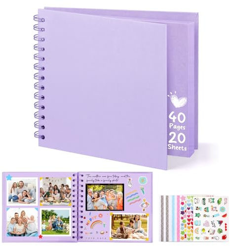 DazSpirit Album Fotos para Pegar y Escribir, 6-pulgadas Album Scrapbook de Recortes de Tapa Dura Cuadrado con 5 Pegatinas, Albunes para Fotos DIY para Bodas, Bebés y Aniversarios, 40 páginas, Violeta