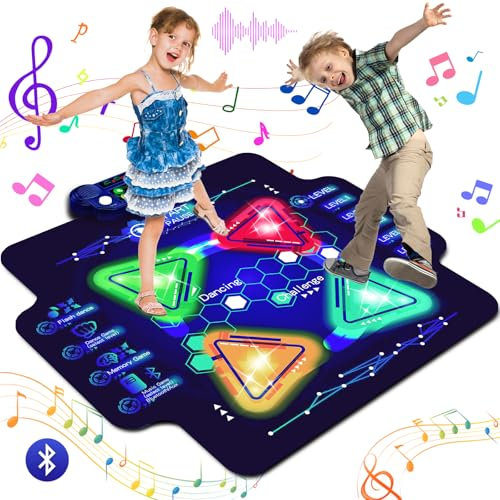 BuzzoXerex Tappetino da ballo elettronico, grande tappeto con 4 frecce LED, Bluetooth, 5 modalità, regali per bambini 3-12 anni (101,5 x 89,5 cm)