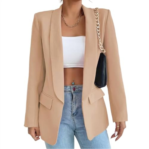 TERAZUNO Blazer Mujer Elegante Chaqueta de Mujer Elegante Blazer de Manga Larga Trajes Informales Negocios Trabajo Moda Ocio Chaqueta Negocios Oficina Blazer Formal Negocios Blazer Slim Fit(Apricot,XX
