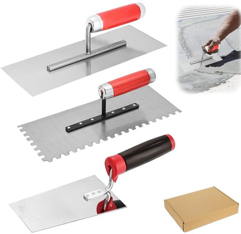 Paleta de albañilería de acero inoxidable: juego de 3 paletas de alisado de acero inoxidable, juego de espátulas con mango de goma, juego de herramientas para yeso, hormigón, juego con paletas de yeso